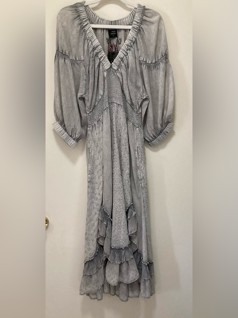 Young Threads Boho Gray Ruffled Midi Dress - Picture 5 of 12